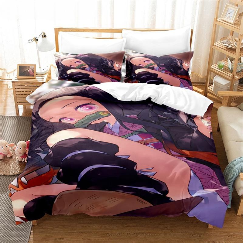 New Anime Kamado Nezuko Duvet Cover Demon Slayer Bedding Sets Kids Boys Girls Bed Linen Queen King Full Twin Single Size Sets