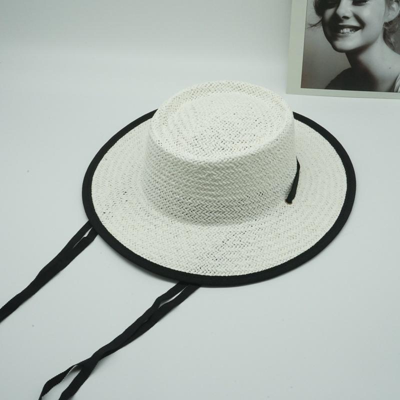 

Export To Korea Foreign Trade Summer Foreign Trade French Women S Flat Top Top Top Hat Strapped Panama Straw Hat Shade Resort Beach M（56-58cm）