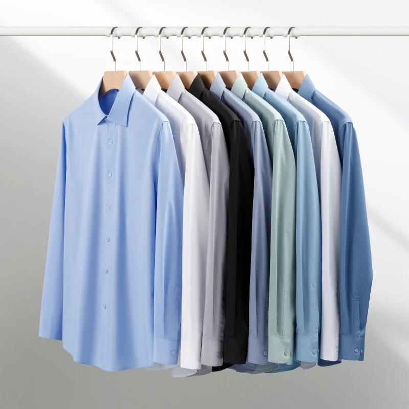 New Quality Men Shirt Bamboo Fiber Long Sleeve Anti-wrinkle Non-ironing Slim Fashion Casual Business Office White Blue Shirt 5XL