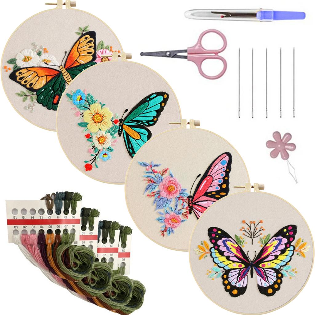 4 Pack Animal DIY Embroidery Kit with Embroidery Hoop Embroidery Starter Kit for Beginners Adults Hand Craft Lover Gift