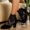 Retro Lace Mesh High-heeled Women's Boots Autumn New Large-size Short Boots Fashion Boots