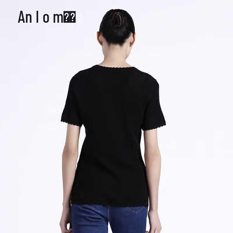 Anlom Women's Silk Blend Short Sleeve Round Neck Knit Top