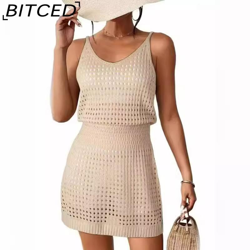 BITCED Sexy Knit Strapless Dress Fitted Strapless Dress Lace-Up Beach Dress