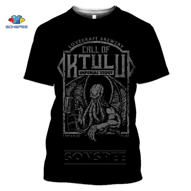 Camiseta con estampado 3D de Cthulhu y Lovecraft, camiseta Miskatonic para hombres, camiseta divertida con cuello redondo de llamada de Cthulhu, Top de verano para mujeres