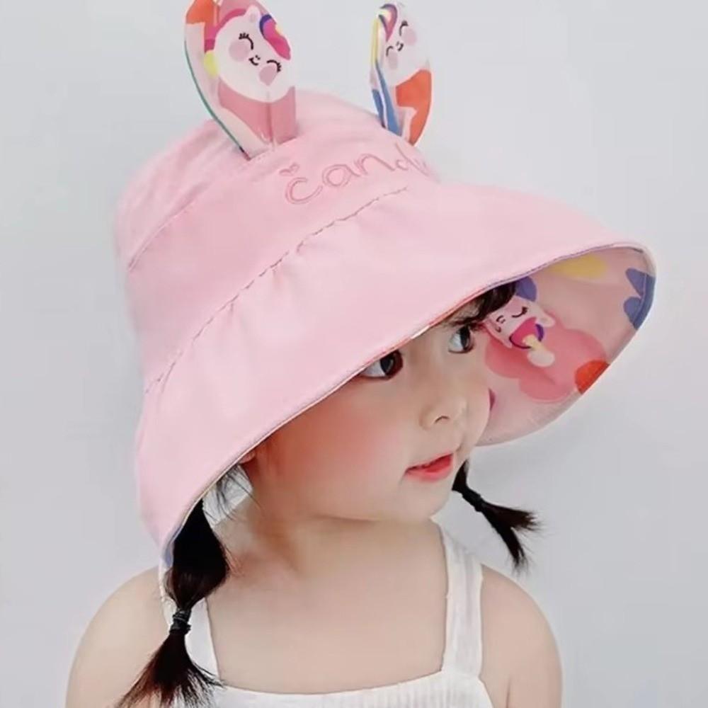 Cotton Children Rabbit Ears Sun Hat Adjustable Wide Brim Hat Kids Empty Top Sunscreen Hat  Running