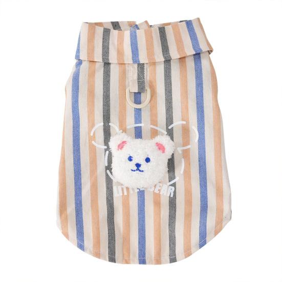 

Рубашка для питомца в полоску с пушистой пуговицей-медведем, с коротким рукавом, летняя, для щенков, дышащая футболка для маленьких и средних собак S коричневый