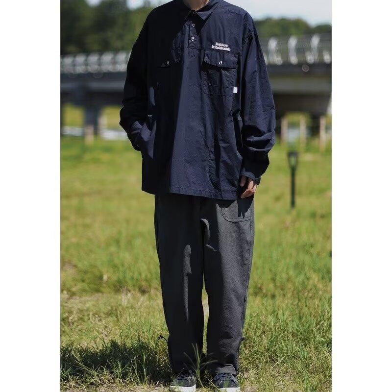 Pullover Pullover Retro Einfaches Buchstabenbesticktes Hemd Langarm Revers Mehrfach-Taschen Freizeit-Hemd Frühling und Herbst Mantel