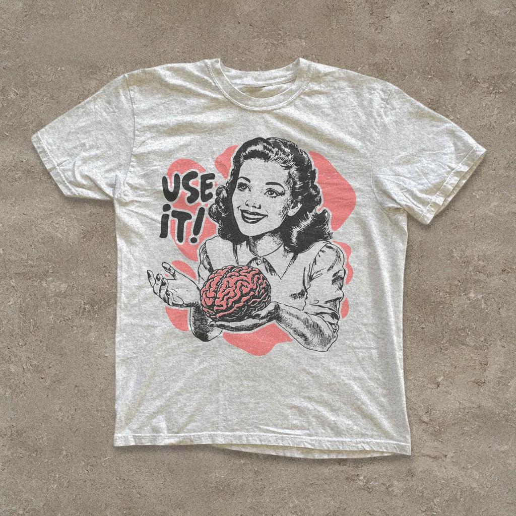 Use Your Brain Aesthetic Tshirt Retro 50s Summer Mens Tracksuit Harajuku Pullovers Shortsleeved Tops CottonCasual Sportswear