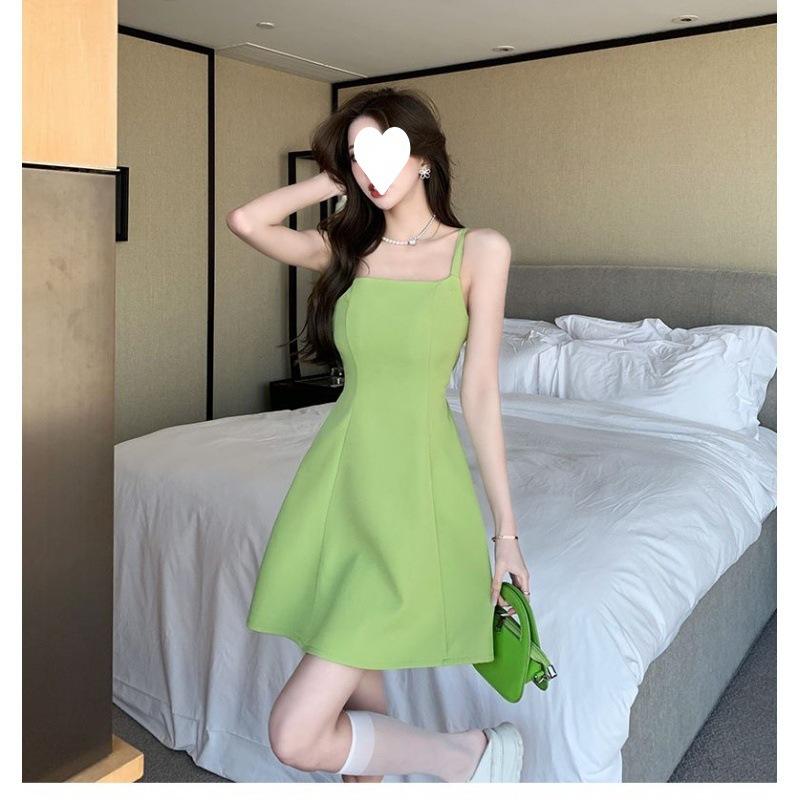 Fashion strap suspender skirt summer new temperament foreign style square collar thin age reduction A word dress