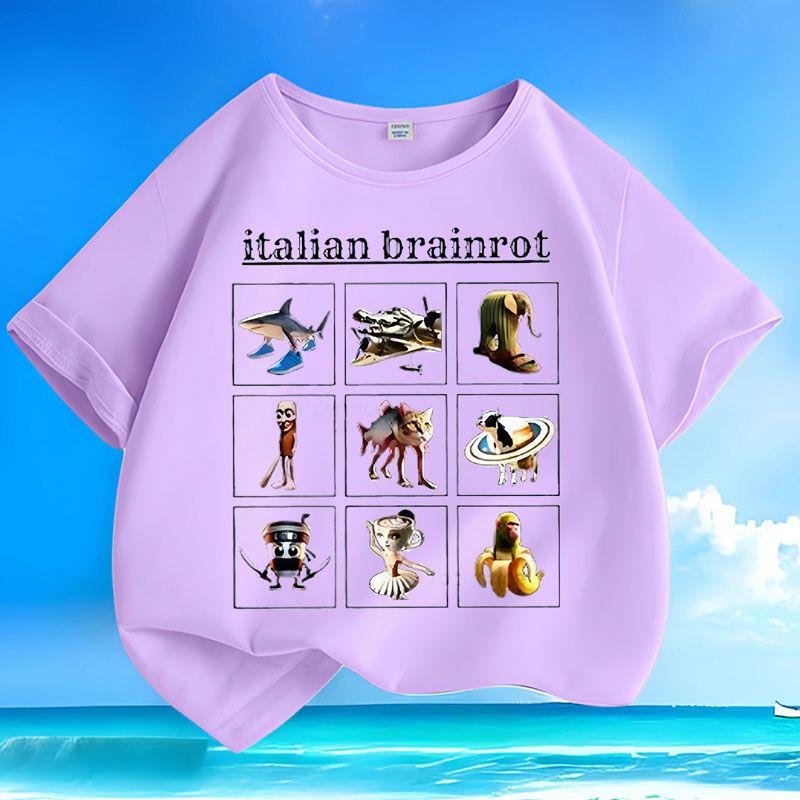 Kinder Freizeit Tungtungtungsahur Holzstabfigur Shan Hai Jing Spitze, Sommer Locker Oberteil für Jungen und Mädchen