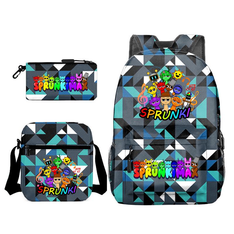 Rhythm Box Cartoon Large Capacity Starry Sky Student School Bag Sprunki Youth Backpack Three-piece Set D