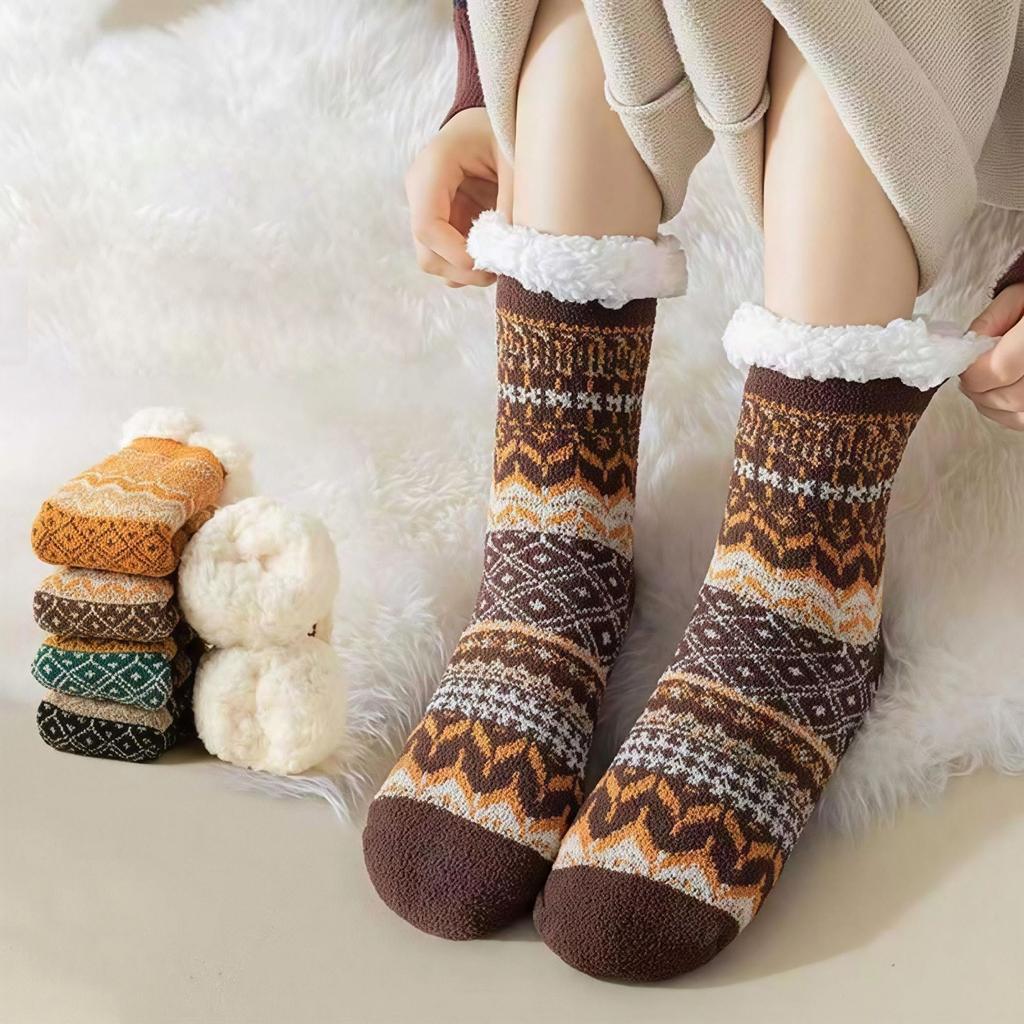 New Winter Legs Warmer Lamb Wool Floor Socks Fleece Thickened Warm Non-slip Silicone Home Socks Ethnic Style Tube Socks