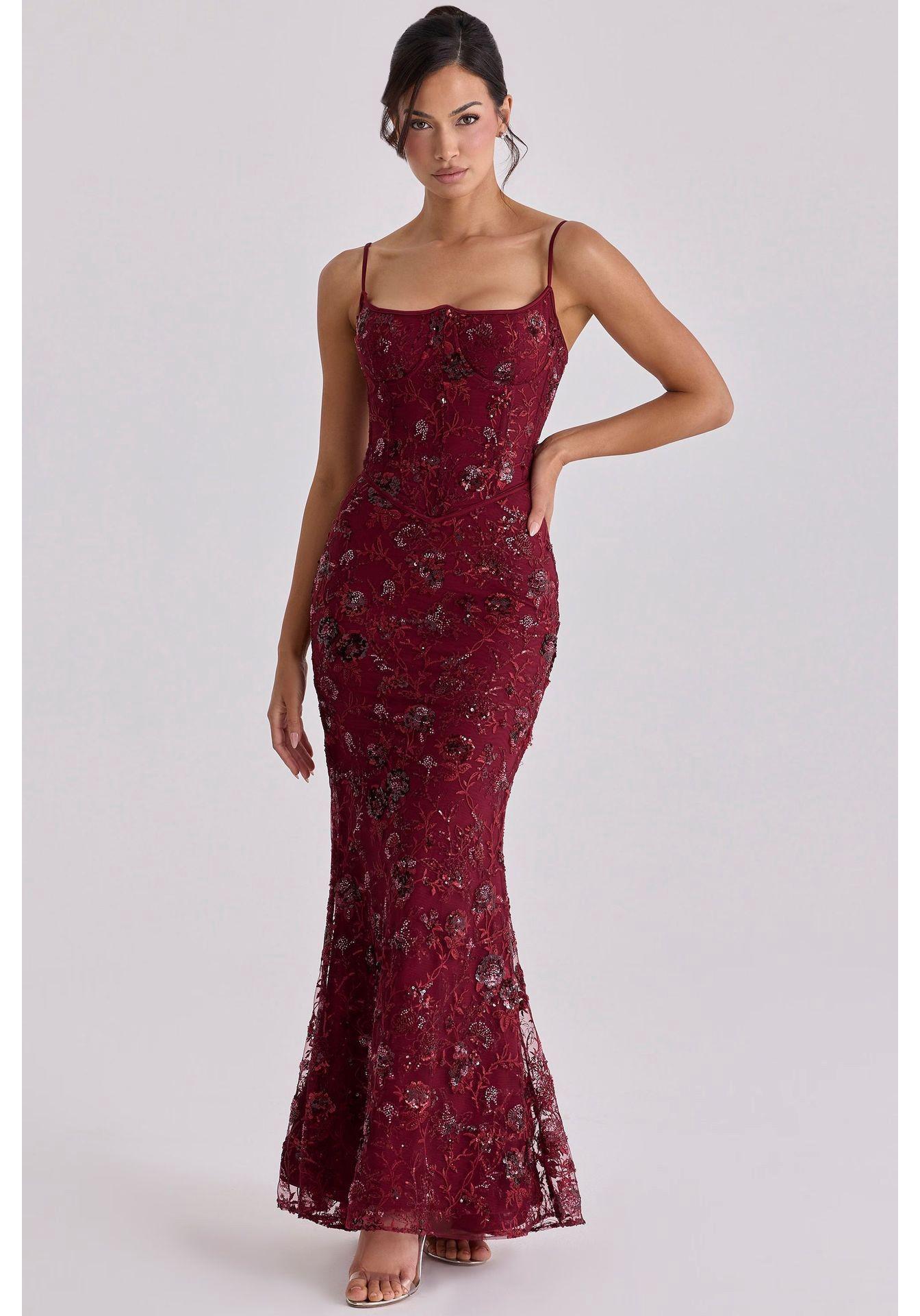 

2026 Elegant Lace-up Open-back Slim-fit Dress for Women S бордовий