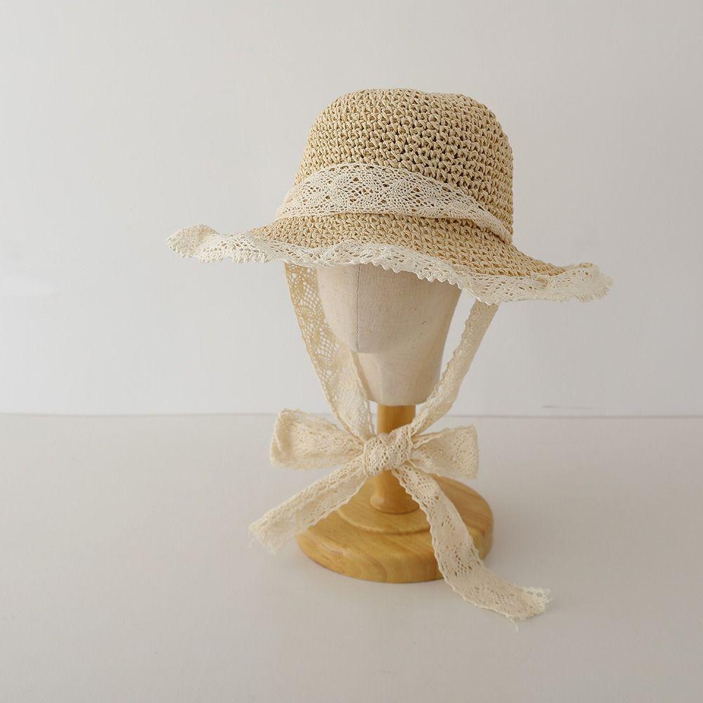 Lace Up Children Straw Sun Hat Shading Hat Anti-UV Sun Hat Cartoon Sunshade Hat Korean Style Foldable Children's Visor Hat