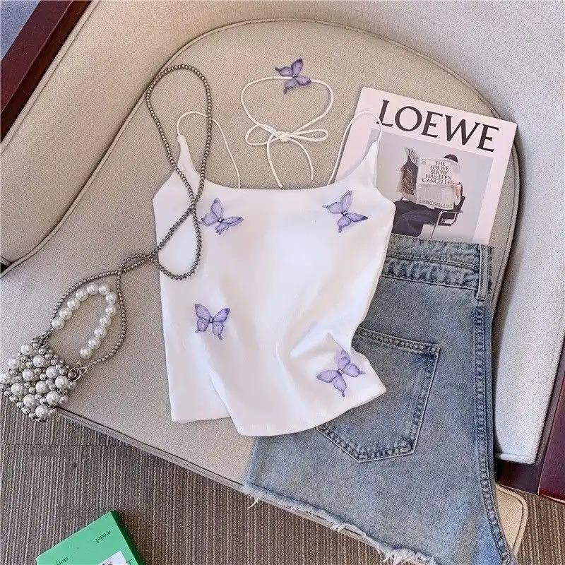 Womens Butterfly Print Square Neck Sleeveless Cami Top S