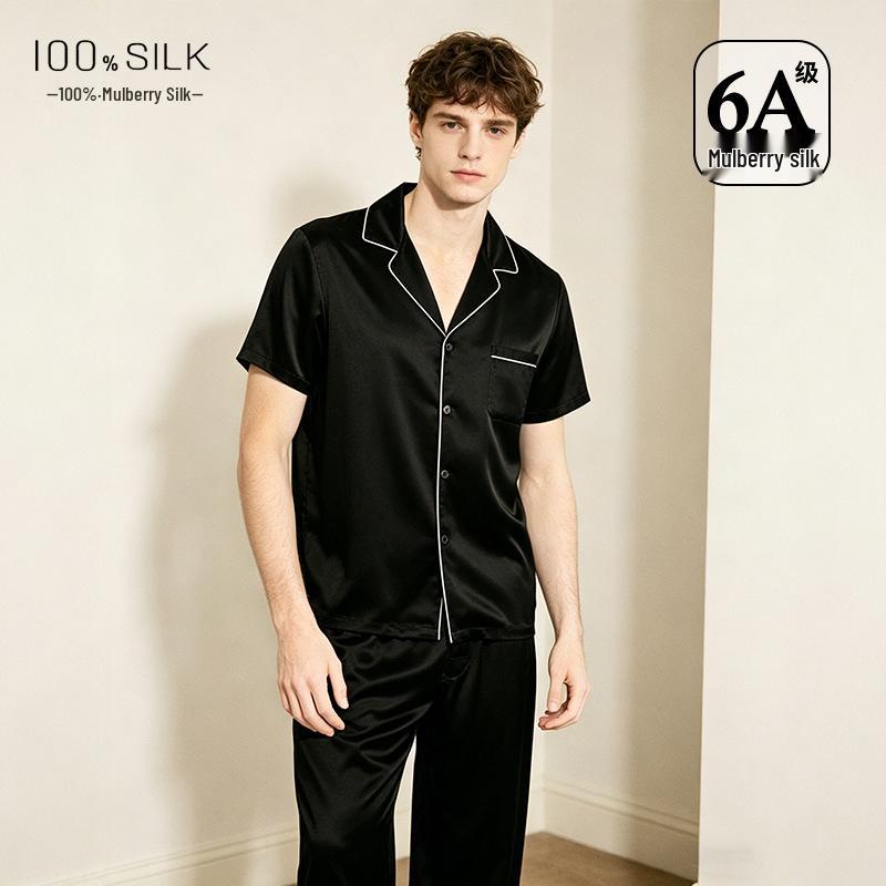 2026 Men's 19 Momme Heavyweight Mulberry Silk Pajama Set - Long Sleeve & Pants for Spring/Summer