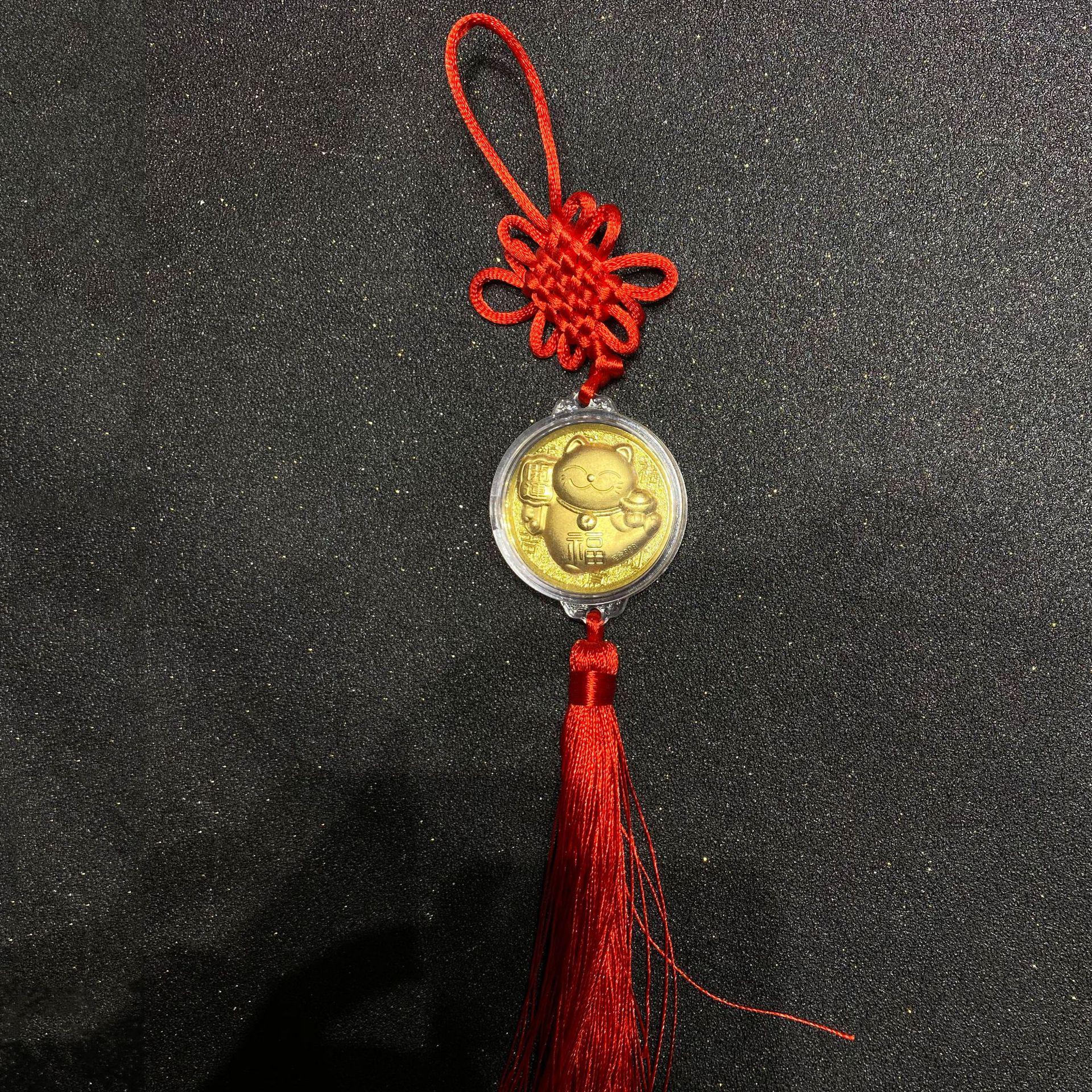 

Lucky Cat Car Hanging Pendant with Tassel - Chinese Knot Rearview Mirror Charm Gift Single Pendant (Length: 28cm)