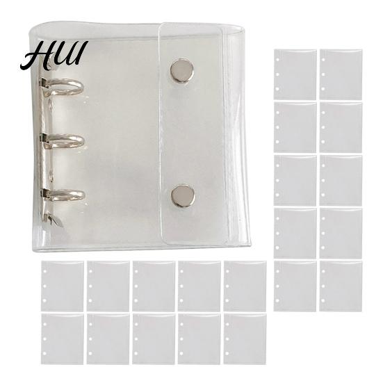 A8 Binder Notebook Scrapbook Mini 3-Ring PVC Clear Cover with Colorful Inserts Portable Planner Closure Photo Album Card Organizer for Journaling High
