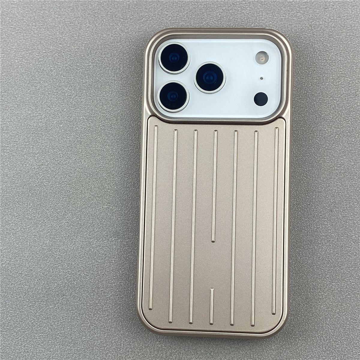 Luxe Gestreept Bagage Textuur Telefoonhoesje Voor 17 16 15 14 13Pro Max 16 15 14plus Titanium Glanzende Kleur Zakelijk Hoesje iPhone 13 goud