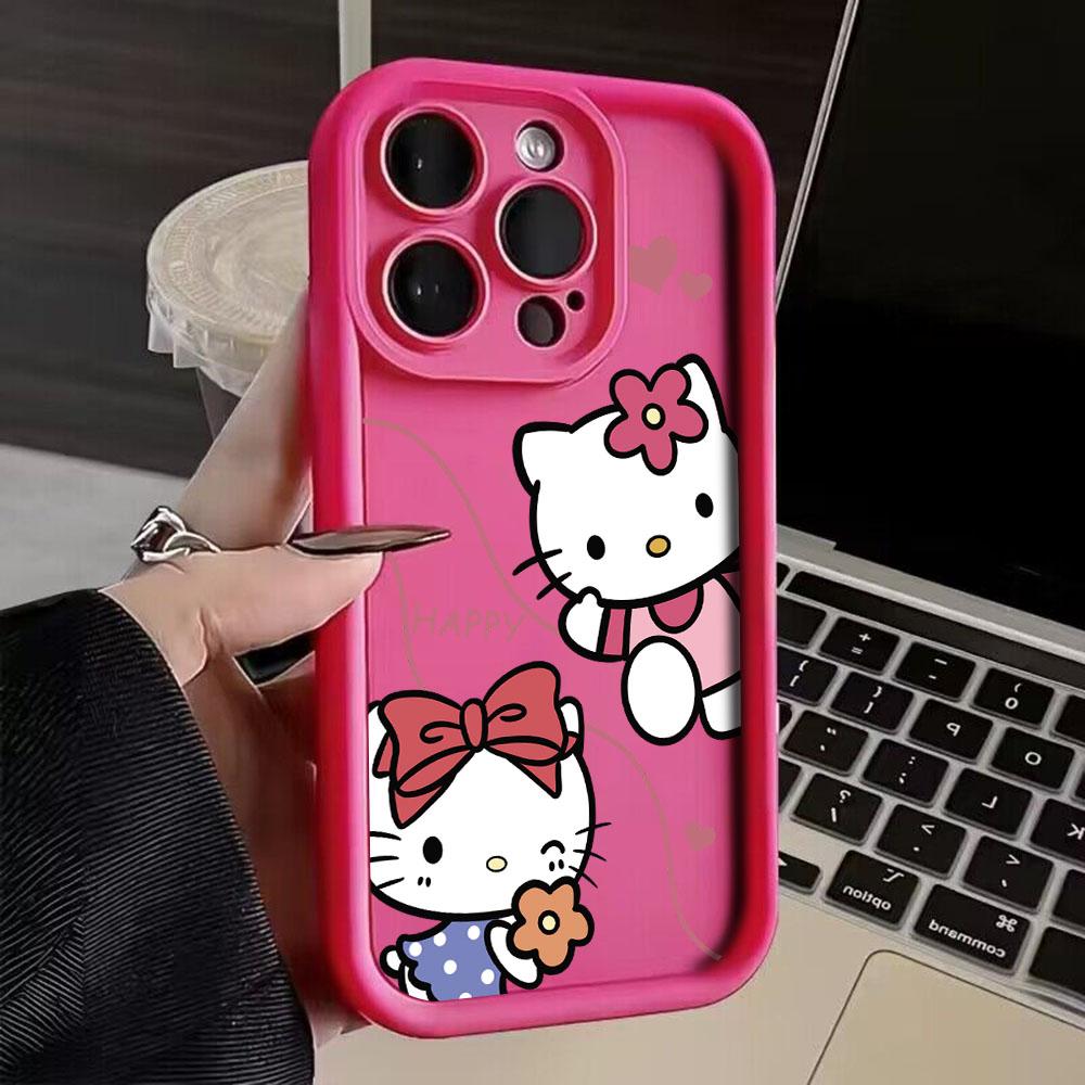 

Ins Sanrio Hello Kitty Phone Case For IPhone 16 15 14 13 12 11 Pro Max Mini XR XS X 7 8 Plus Soft TPU Back Cover iPhone 12