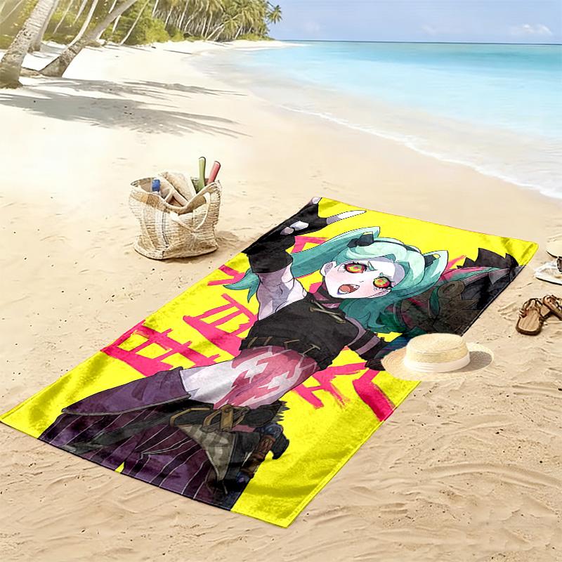 Cyberpunk Edgerunner Print Beach Towel, Large Soft Quick Dry Towel for Beach Camping Swimming