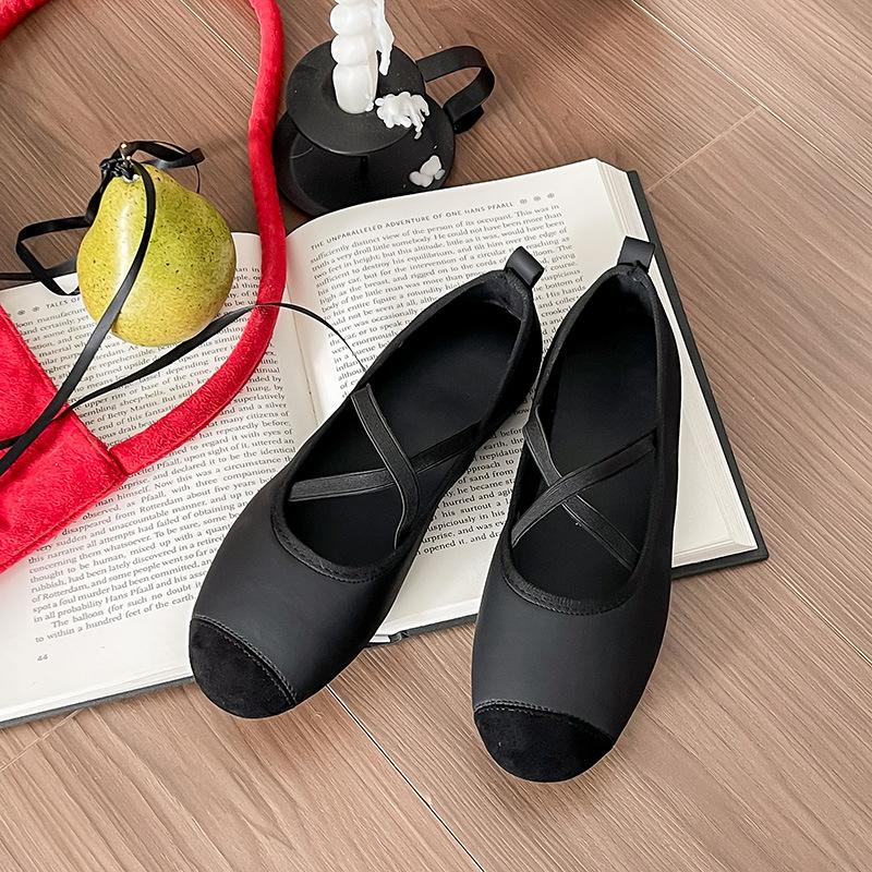 Yueyu French Retro Style Versatile Cross Belt Mary Jane Shoes Women's New Versatile Flat Ballet Shoes Evening Single Shoes