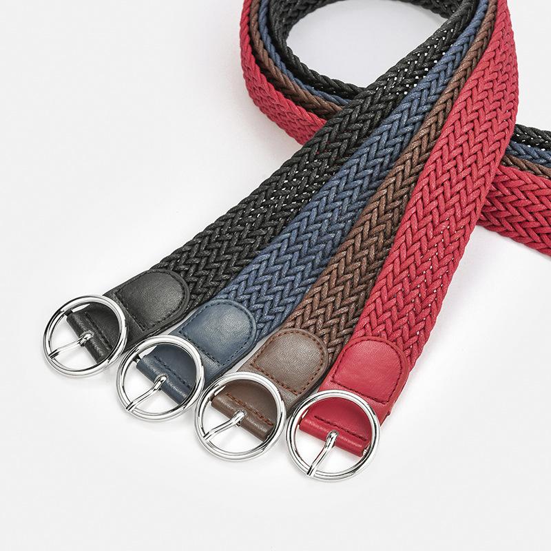 Women'S Belt Round Buckle Simple Japanese Buckle Decorative Multi-Colored Wax Rope Woven Casual Pants Jeans Belt Women