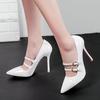 2025 Women's Shoes New patent leather pointed high-heeled shoes Size 34-46 belt buckle Caligae buckle shoes