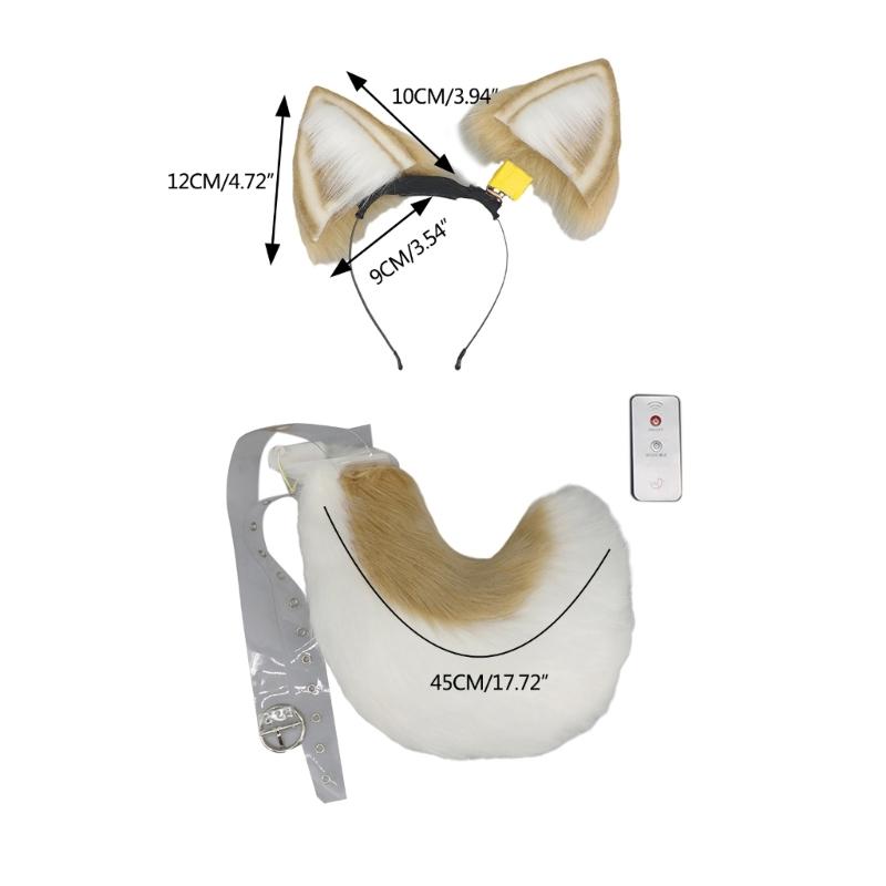 Opaska do włosów na baterie Elektryczne uszy zwierząt Opaska do włosów Kostium do odgrywania ról opaska do włosów Zdalne sterowanie Pluszowy ogon Rekwizyty sceniczne