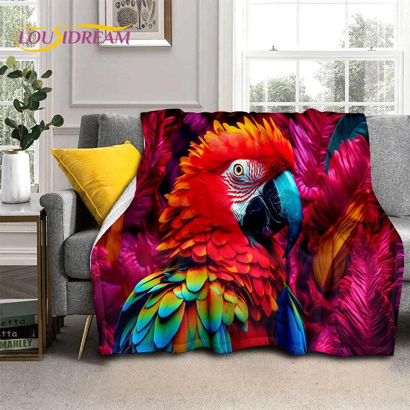 Niedliche Traumvögel Papagei Pfau Cartoon Weiche Flanelldecke für Bett Schlafzimmer Sofa Picknick, Tagesdecke für Draußen Freizeit Geschenk