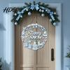 Snowman Gift Theme Decoration Christmas Door Sign Double Sided Hanging Wooden Plaque for Front Door Decor Rustic Holiday Wall Indoor Outdoor