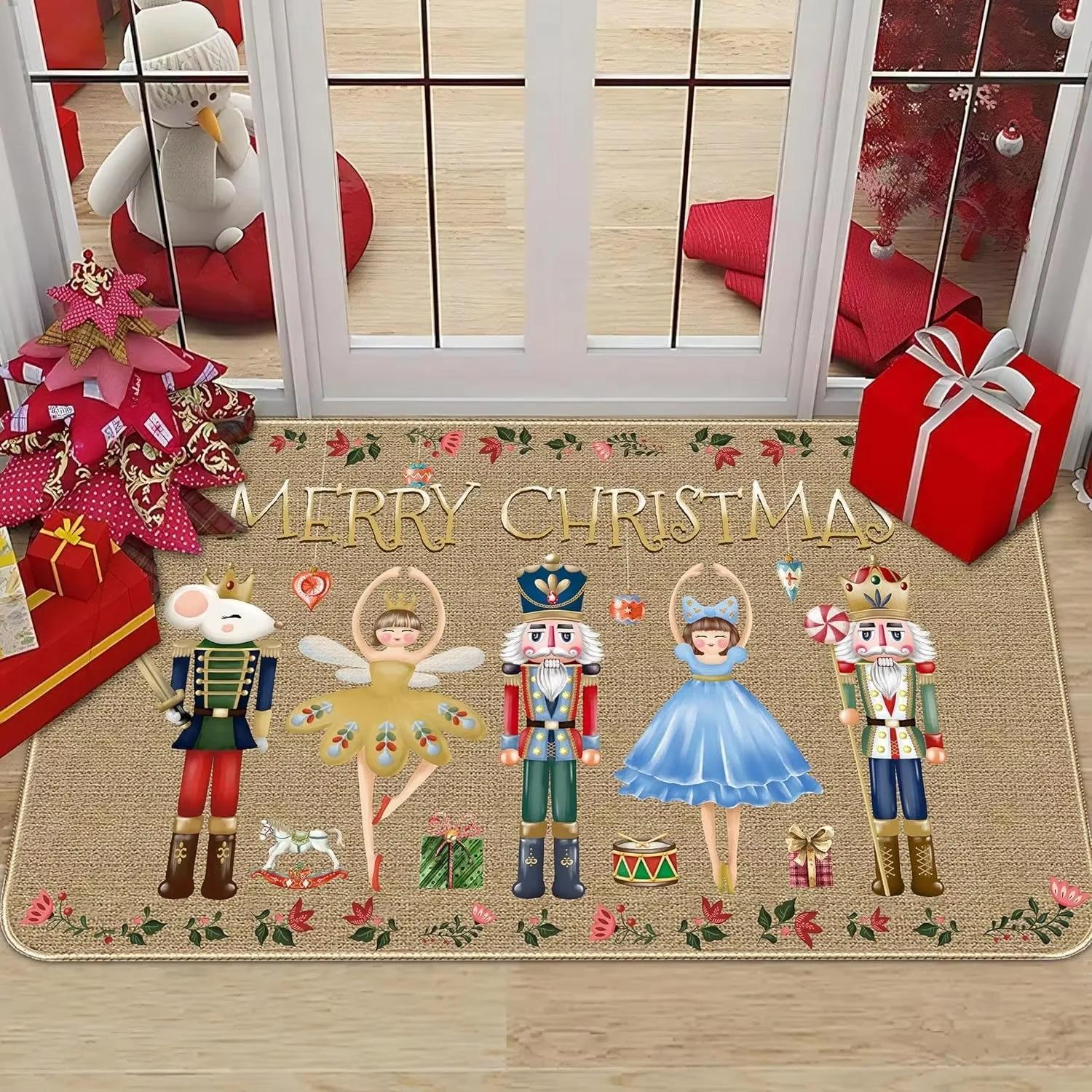 

Christmas Nutcracker Decorative Rug Cartoon Nutcracker King Princess Printed Home Living Room Bedroom Carpet Christmas Gift 40X60CM