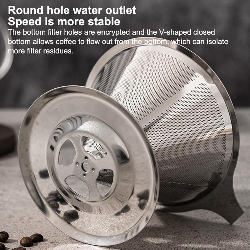 Stainless Steel Pour Over Coffee Filter Ultra Fine Mesh Space Saving Reusable Dripper for Office Staff Coffee Making