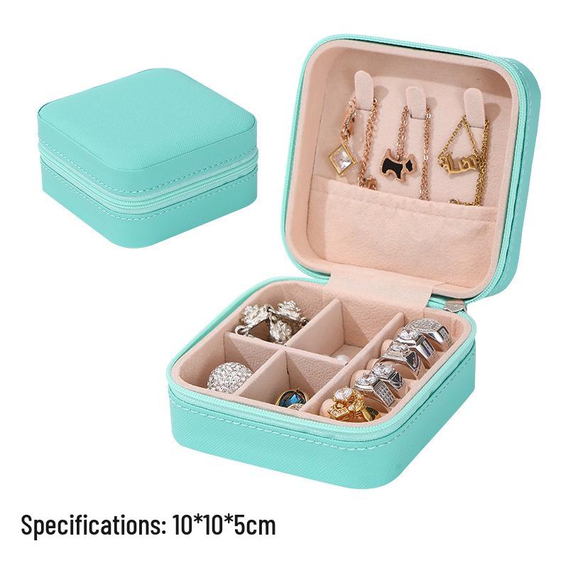 Compact Crossgrain Leather Jewelry Box for Earrings, Rings, and Necklaces
