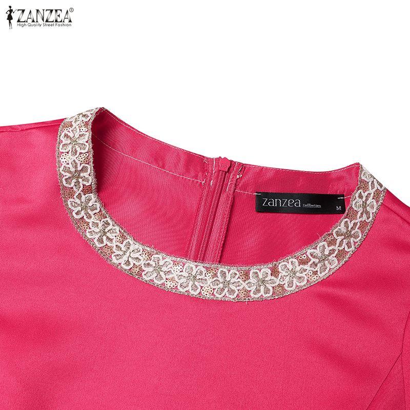 ZANZEA Women Casual Round Neck Short Sleeve Summer Dress