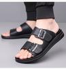 Fashion Summer New Designer Men‘s Slippers Solid Color Buckle Casual Beach Shoes Male Fashion Soft Sole Outwear Flip Flops Man