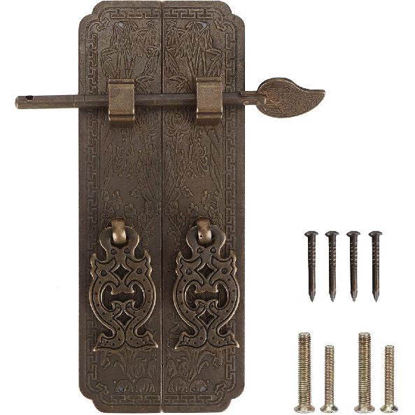 Slide Door Bolt, Copper Security Sliding Lock Cupboard Security Lock Latch Cabinet Door Latch Barrel Bolt Vintage Security Lock Decorative Furniture