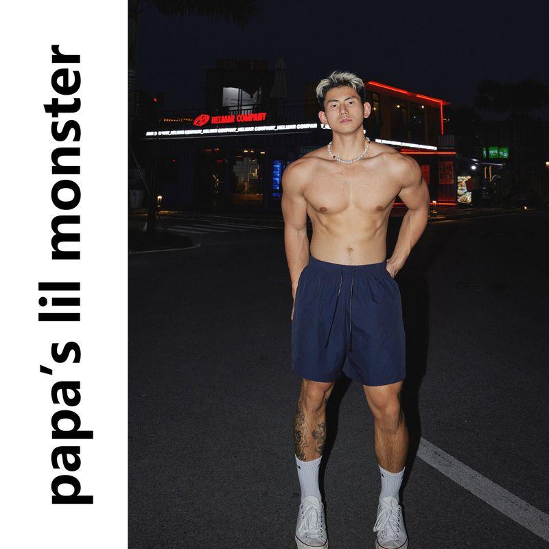 

Papaslilmonster [Original] Early Autumn Thin Retro Sports and Leisure Top Loose Shorts Set Dark Blue Pants XL