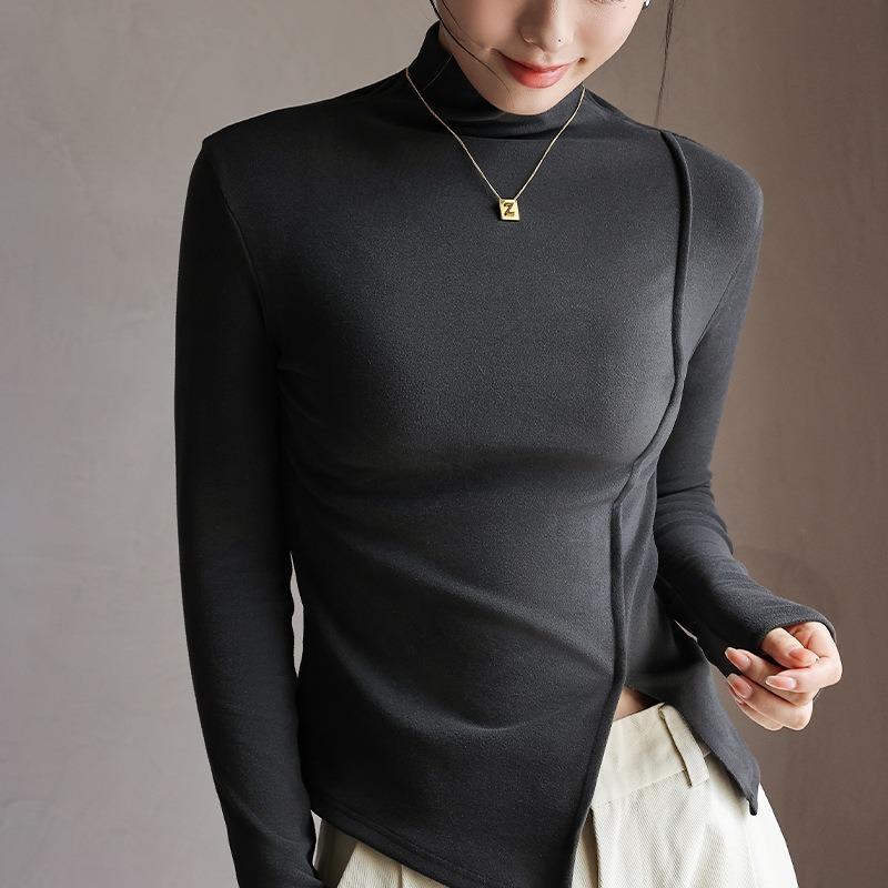 Women's Fall and Winter Half-high Neck Bottoming Padded Long-sleeved Tops