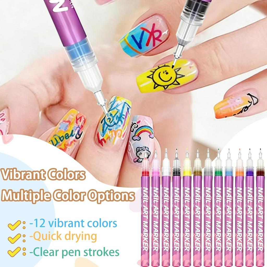 Nail Art Pens Set Nail Art Markers,Drawing Painting Liner Brush for DIY Nail Art Beauty Adorn Manicure Tools,Fine Tip Nail Art Pen,Quickly Dry Nail
