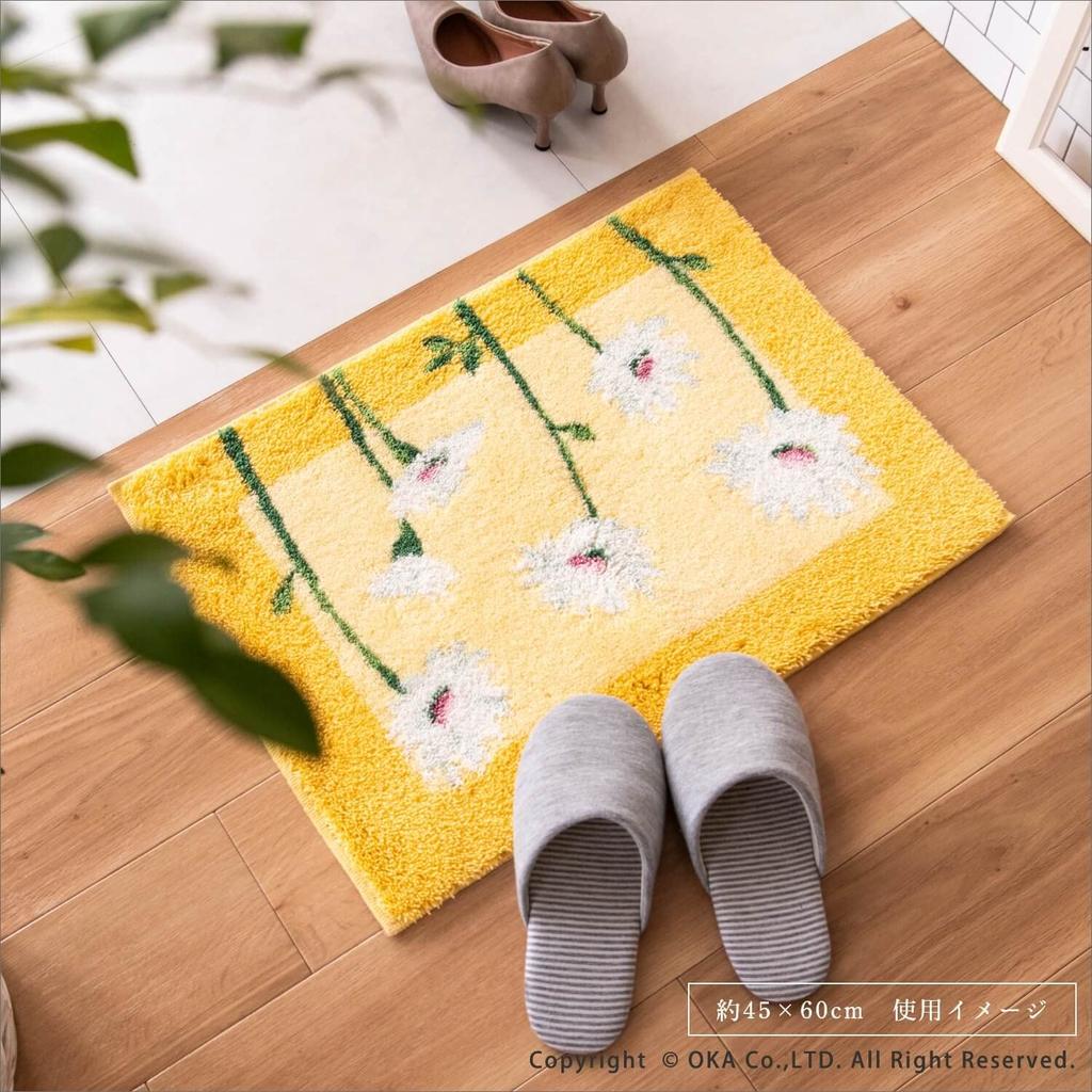 OKA Corner Adsorption Entrance Mat Innocent Daisy 30cm X 110cm Yellow Approx.