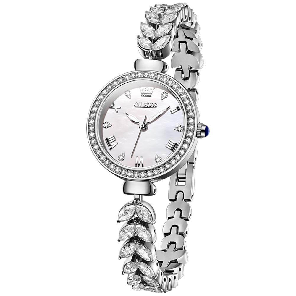 Luxury OLEVS Female Quartz Watch Crystal Inlaid Bezel Green Sunburst Dial Rose Gold Bracelet Ladies Dress Wristwatch Gift