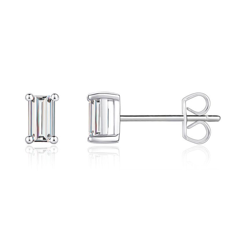 Geometric 925 Sterling Silver Emerald-Cut Moissanite Stud Earrings for Women, Fashionable High-End Jewelry, 50 Points 925 Sterling Silver