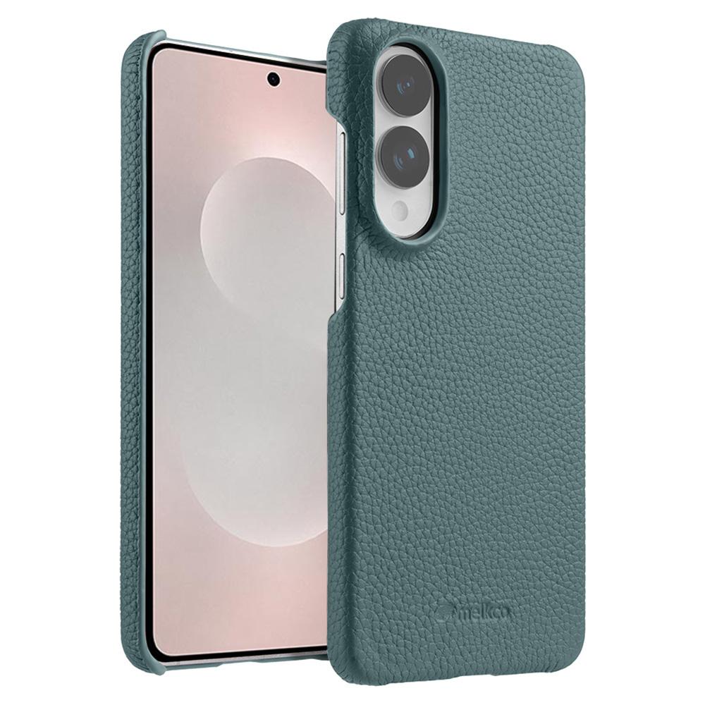 

MELKCO For Samsung Galaxy S25 Edge Case Incomplete Edge Genuine Cow Leather Coated PC Cover Baby Blue