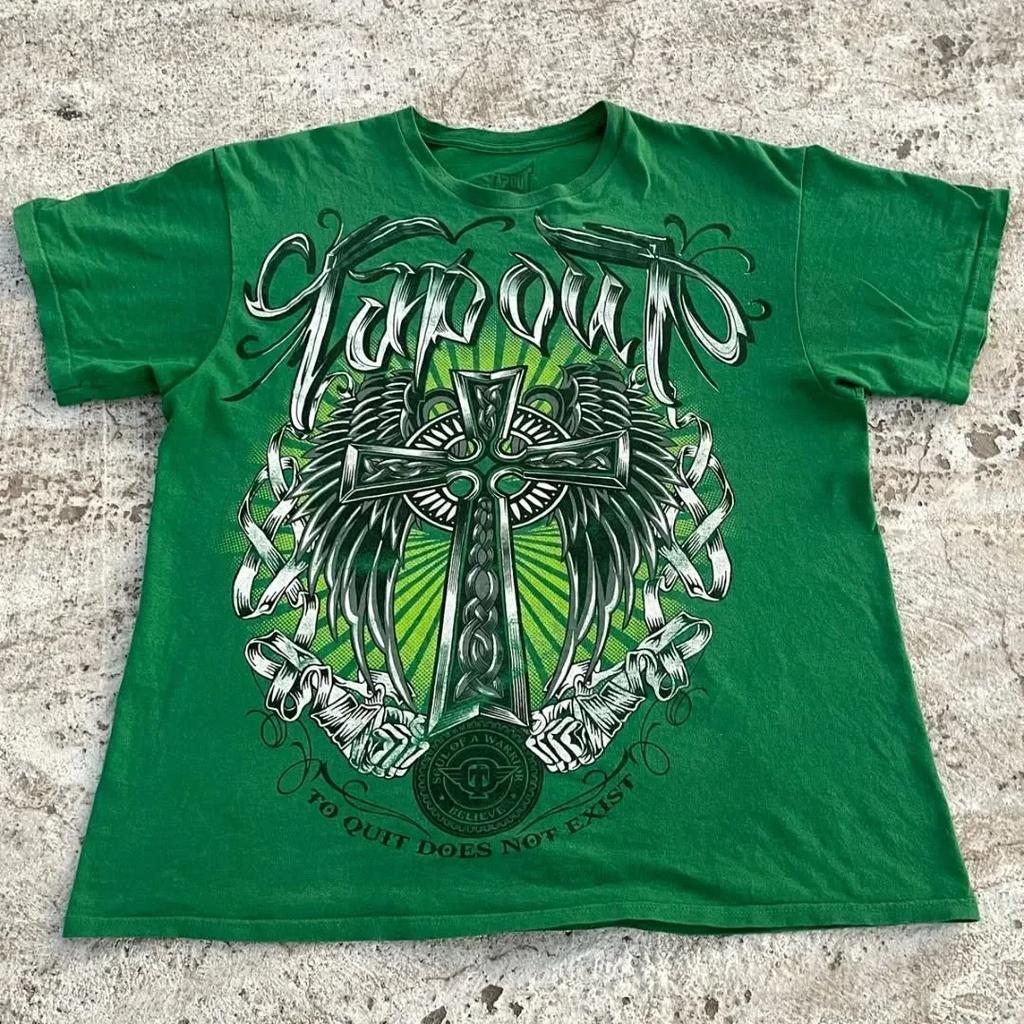 Y2K Tap Out Retro Fashion Cotton T Shirt Men Oversized Graphic Print Streetwear Short Sleeve Tee Distressed Graphic