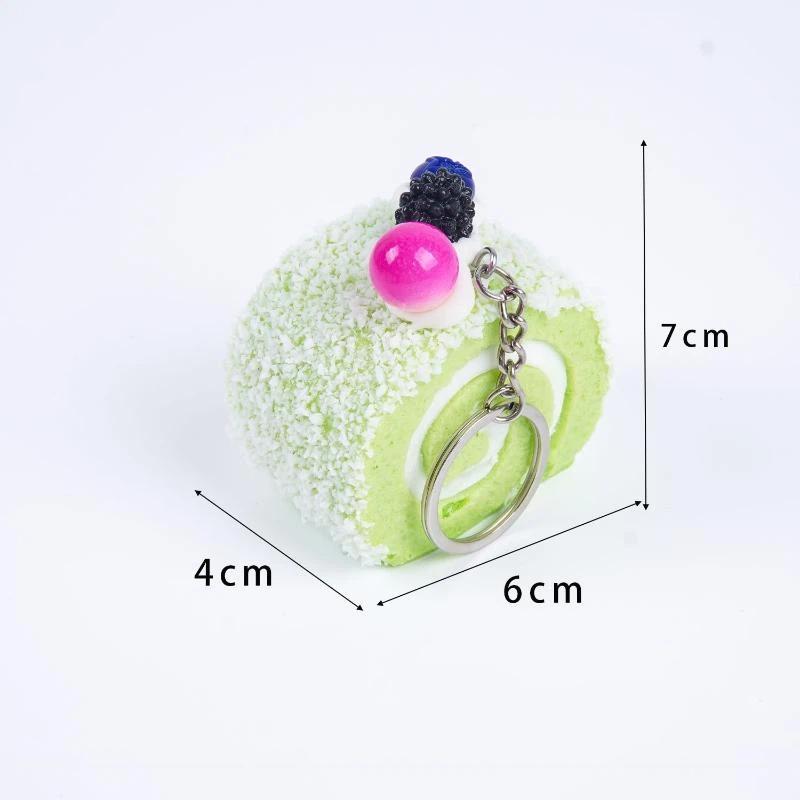Realistic Triangle Cake Key Ring With Fruit Toppings Cute Food Shape Charm for School Bag Decor Student Birthday Gifts