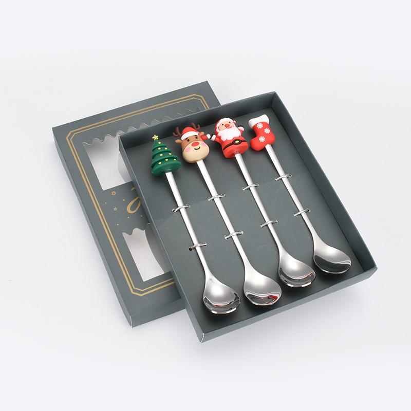 4PCS Christmas Coffee Spoons Christmas Stainless Steel Small Spoon Teaspoons Dessert Spoon New Year Christmas Ornament Tableware