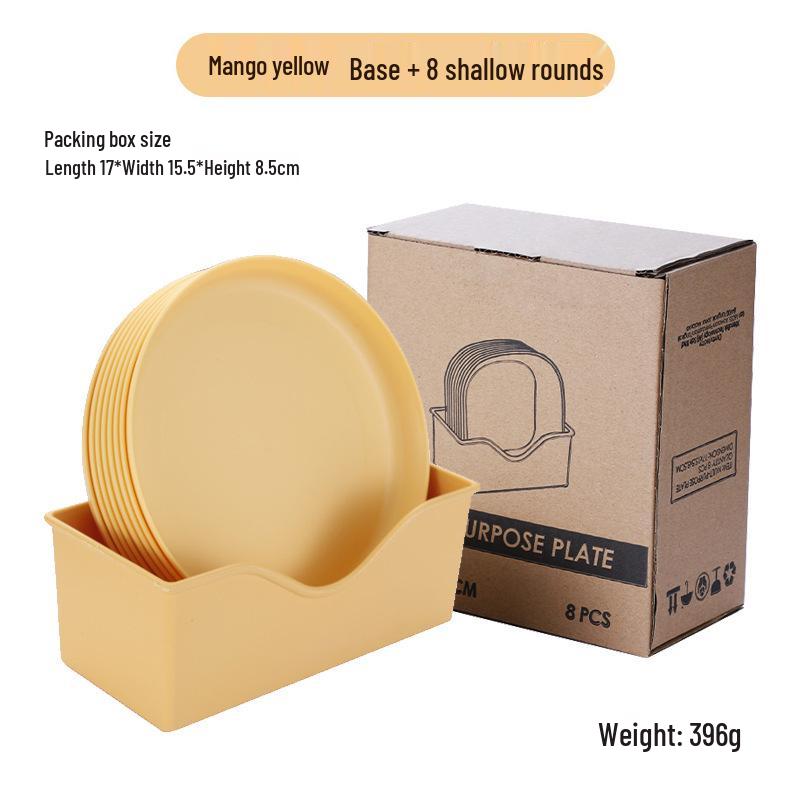 Pastellfarbenes Macaron-Tischgeschirr-Set: Plastikobst, Knochenplatten, Aufbewahrungsteller.