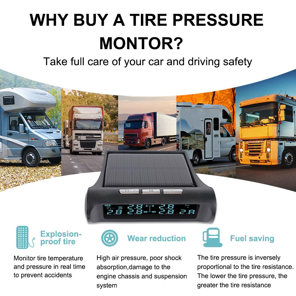 Solar Power TMPS LCD Display LCD Security Alarm Tire Pressure Monitoring For Truck Bus Car Tyre Temperature Alarm System With 6 External Sensors