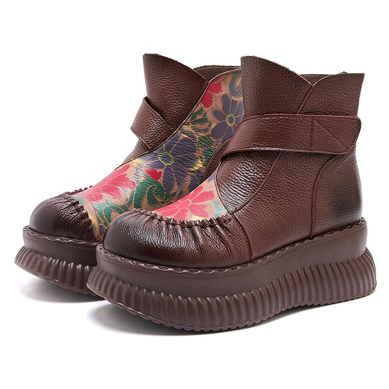 Fashion GKTINOO Handmade Ankle Boots Platform Women Genuine Cow Leather Short Boots Round Toe Height Increasing Thick Sole Ladies Shoes